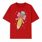 Cute Pencil with Pink Bow and Stars - Kawaii Art Print, Stationery Decor, Classroom Wall Art, Gift for Students or Teachers - T-shirt 1758093369614.jpg