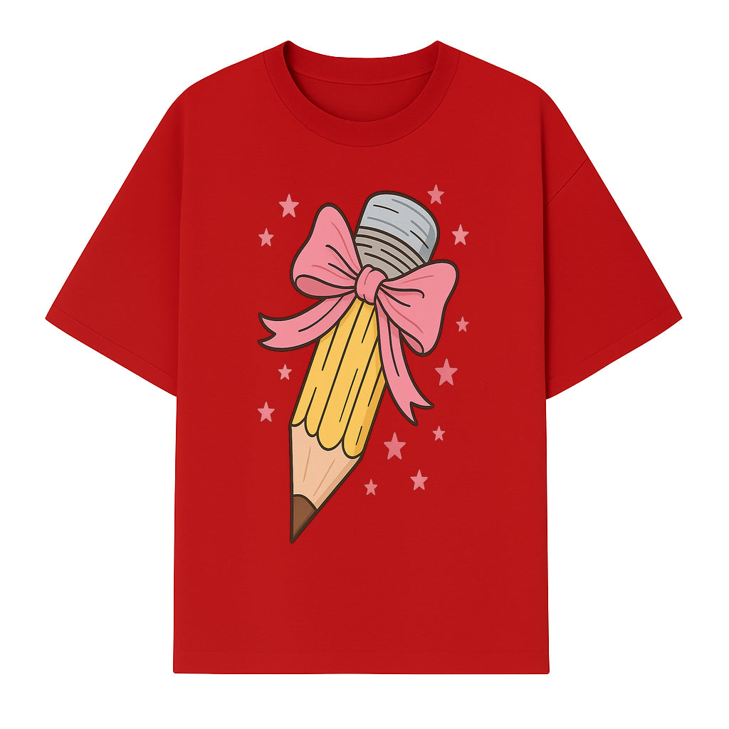 Cute Pencil with Pink Bow and Stars - Kawaii Art Print, Stationery Decor, Classroom Wall Art, Gift for Students or Teachers - T-shirt 1758093369614.jpg