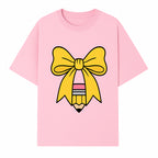 Yellow Bow and Pencil Graphic Art Print, Cute Back to School Decor, Creative Classroom Wall Art, Kids Room Decoration - T-shirt 1758093369619.jpg