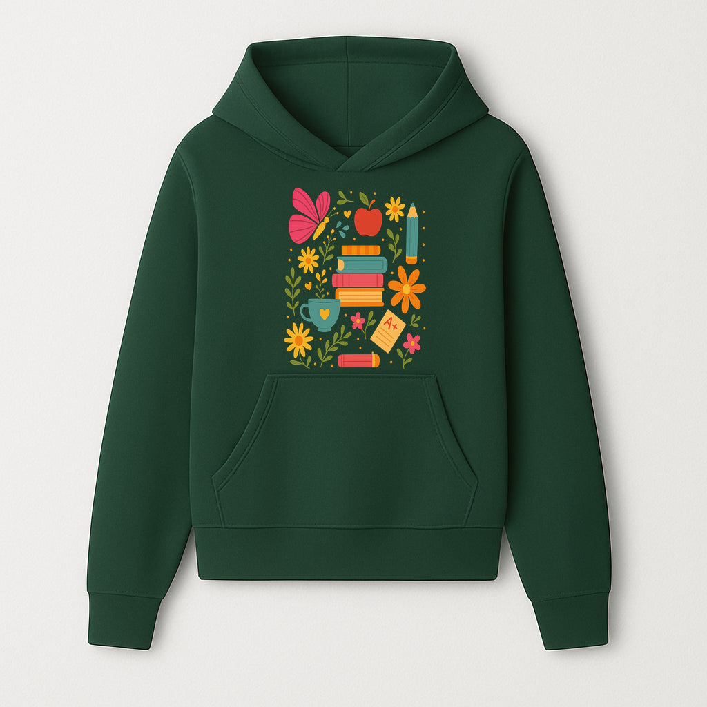 Colorful School Supplies and Flowers Art Print, Butterfly and Books, Educational Decor, Cute Classroom Wall Art, A+ Motivation - Hoodie 1758093369701.jpg