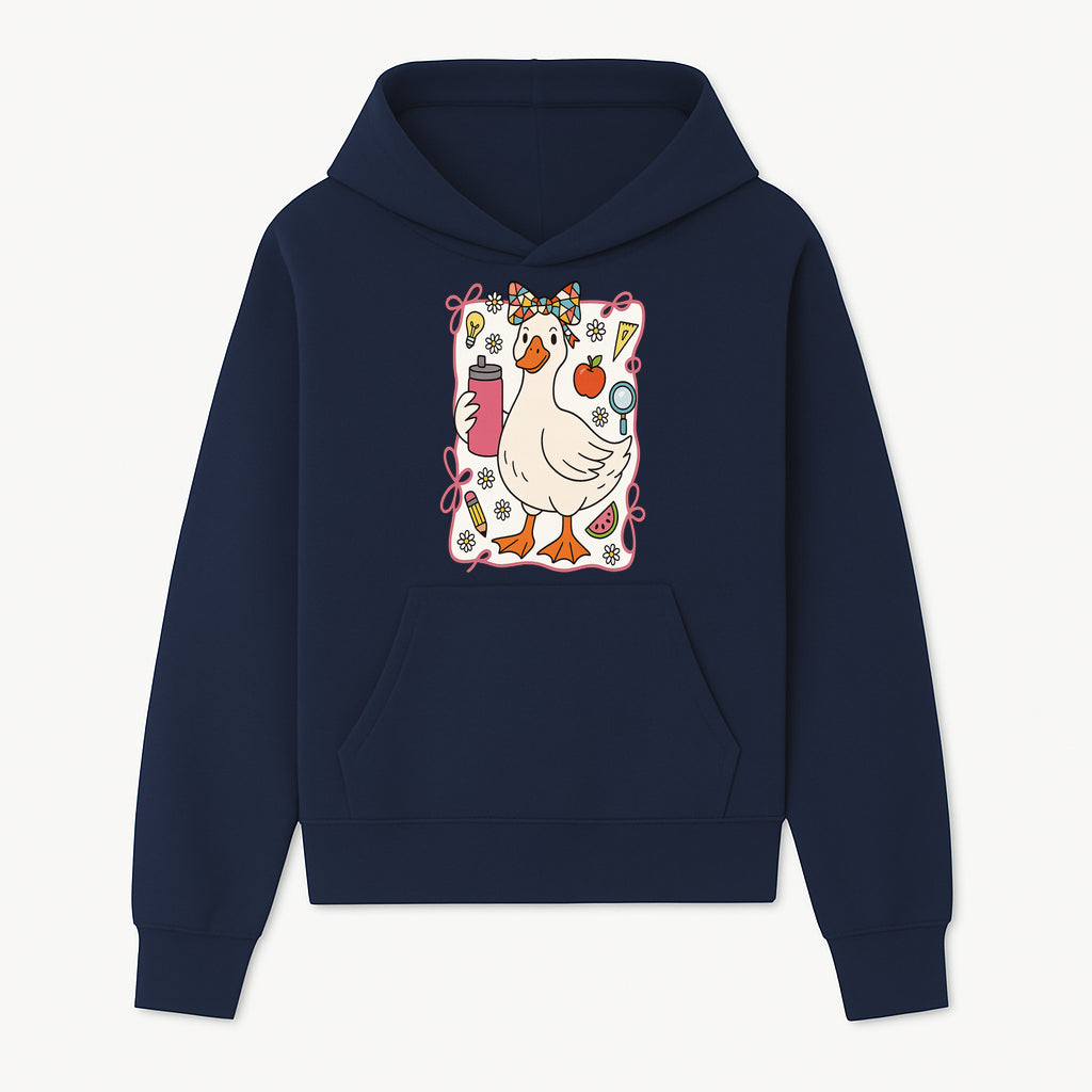 Cute Creative Duck Art Print with Supplies, Colorful Bow, and Fun Icons - Whimsical Home Decor for Kids and Animal Lovers - Hoodie 1758093369705.jpg