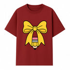Yellow Bow and Pencil Graphic Art Print, Cute Back to School Decor, Creative Classroom Wall Art, Kids Room Decoration - T-shirt 1758093369748.jpg