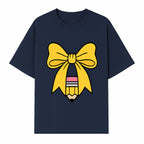 Yellow Bow and Pencil Graphic Art Print, Cute Back to School Decor, Creative Classroom Wall Art, Kids Room Decoration - T-shirt 1758093369905.jpg
