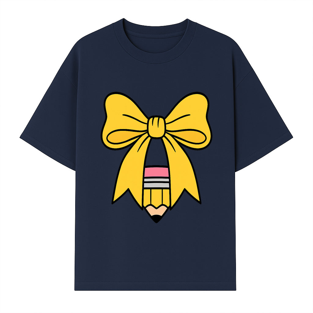 Yellow Bow and Pencil Graphic Art Print, Cute Back to School Decor, Creative Classroom Wall Art, Kids Room Decoration - T-shirt 1758093369905.jpg
