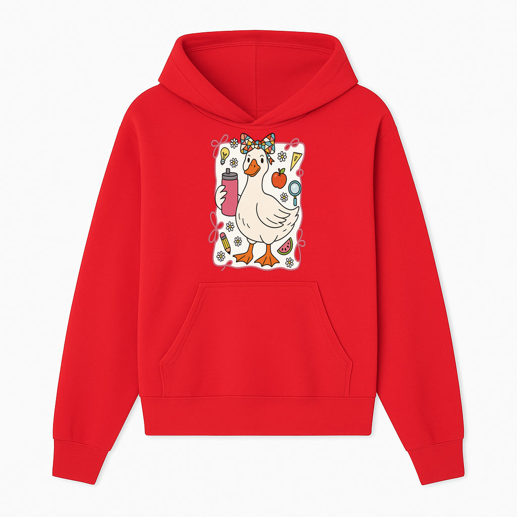 Cute Creative Duck Art Print with Supplies, Colorful Bow, and Fun Icons - Whimsical Home Decor for Kids and Animal Lovers - Hoodie 1758093369914.jpg