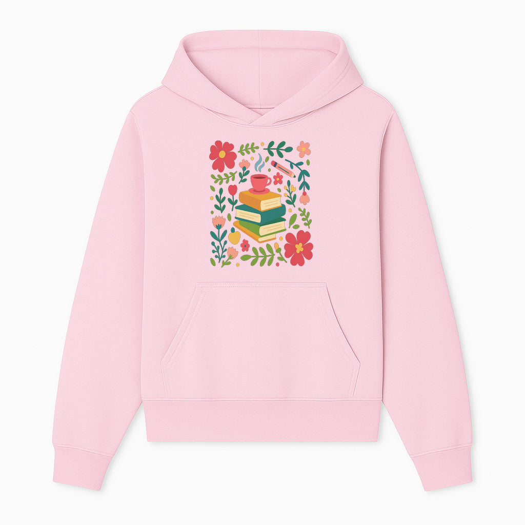 Whimsical Book Stack with Coffee and Flowers Art Print - Cozy Reading Decor for Home or Office - Hoodie 1758093369956.jpg