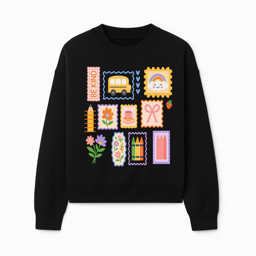 Colorful School-Themed Stickers Set - Be Kind, Cute Bus, Flowers, Crayons, and More for Kids' Crafts, Scrapbooking, and Journaling. - Sweatshirt 1758093370035.jpg