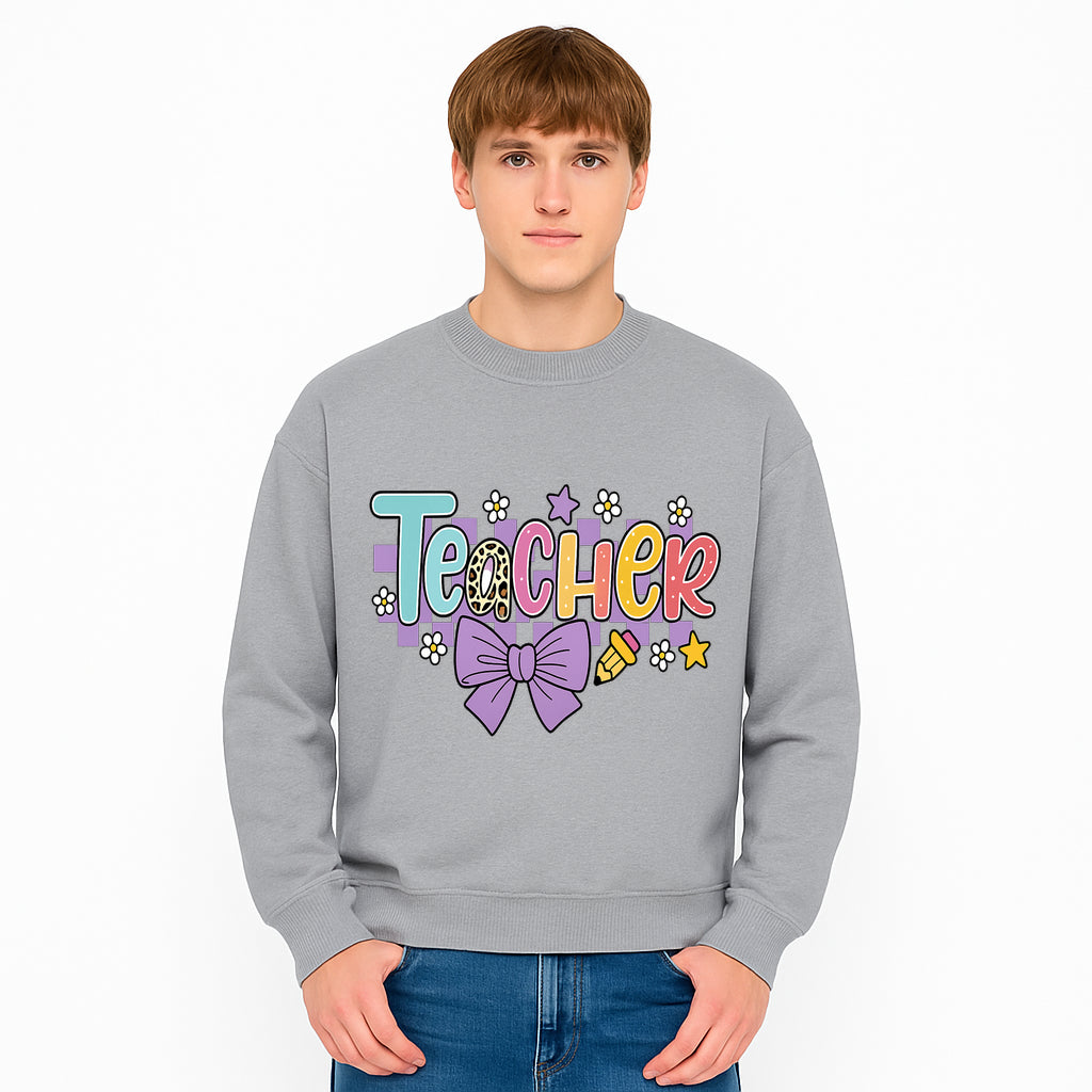 Colorful Teacher Design with Bow and Pencil - Cute Classroom Decor, Teacher Gifts, Back to School Supplies, Creative Educational Art - Sweatshirt 1758093370052.jpg