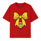 Yellow Bow and Pencil Graphic Art Print, Cute Back to School Decor, Creative Classroom Wall Art, Kids Room Decoration - T-shirt 1758093370060.jpg
