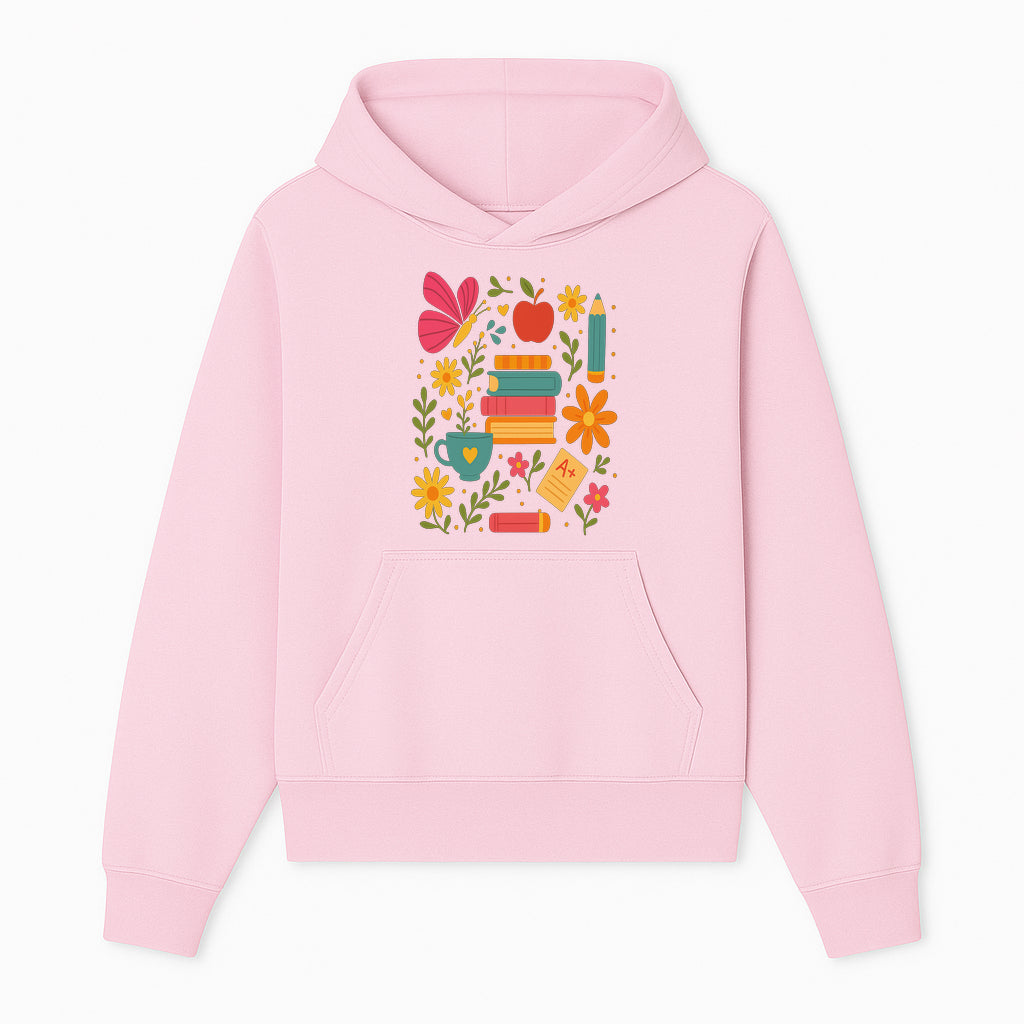 Colorful School Supplies and Flowers Art Print, Butterfly and Books, Educational Decor, Cute Classroom Wall Art, A+ Motivation - Hoodie 1758093370162.jpg