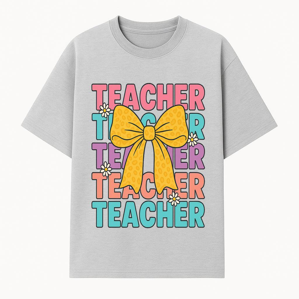 Teacher Appreciation Gift Tee with Cute Yellow Bow and Colorful Text Design - Perfect for Back to School or Holiday Gifts - T-shirt 1758093370199.jpg