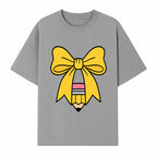 Yellow Bow and Pencil Graphic Art Print, Cute Back to School Decor, Creative Classroom Wall Art, Kids Room Decoration - T-shirt 1758093370205.jpg