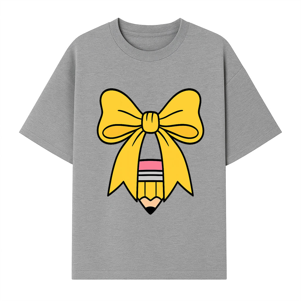 Yellow Bow and Pencil Graphic Art Print, Cute Back to School Decor, Creative Classroom Wall Art, Kids Room Decoration - T-shirt 1758093370205.jpg