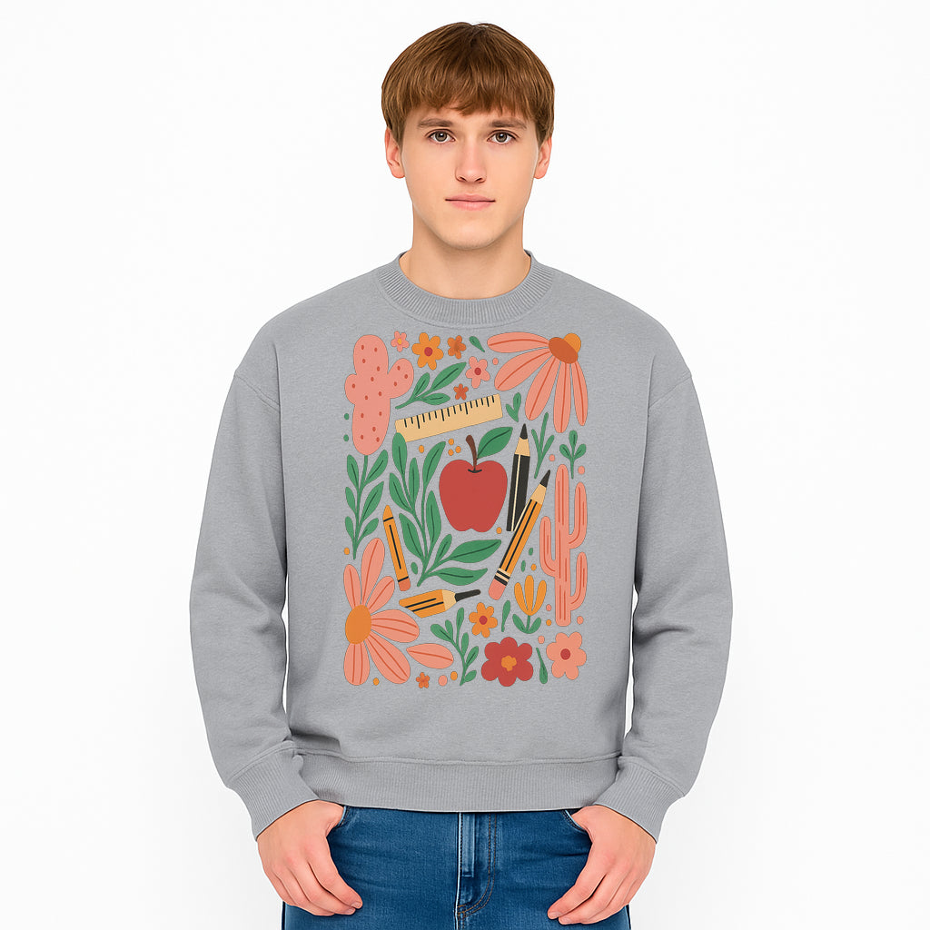 Back to School Art Print, Colorful Classroom Decor, Floral and Cactus Design, Apple, Pencils and Flowers, Nursery Wall Art - Sweatshirt 1758093370209.jpg