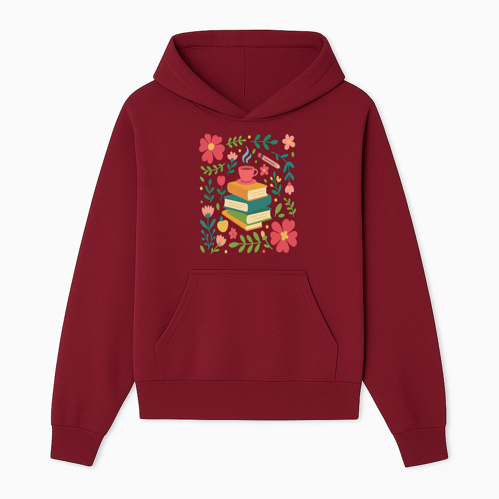 Whimsical Book Stack with Coffee and Flowers Art Print - Cozy Reading Decor for Home or Office - Hoodie 1758093370220.jpg