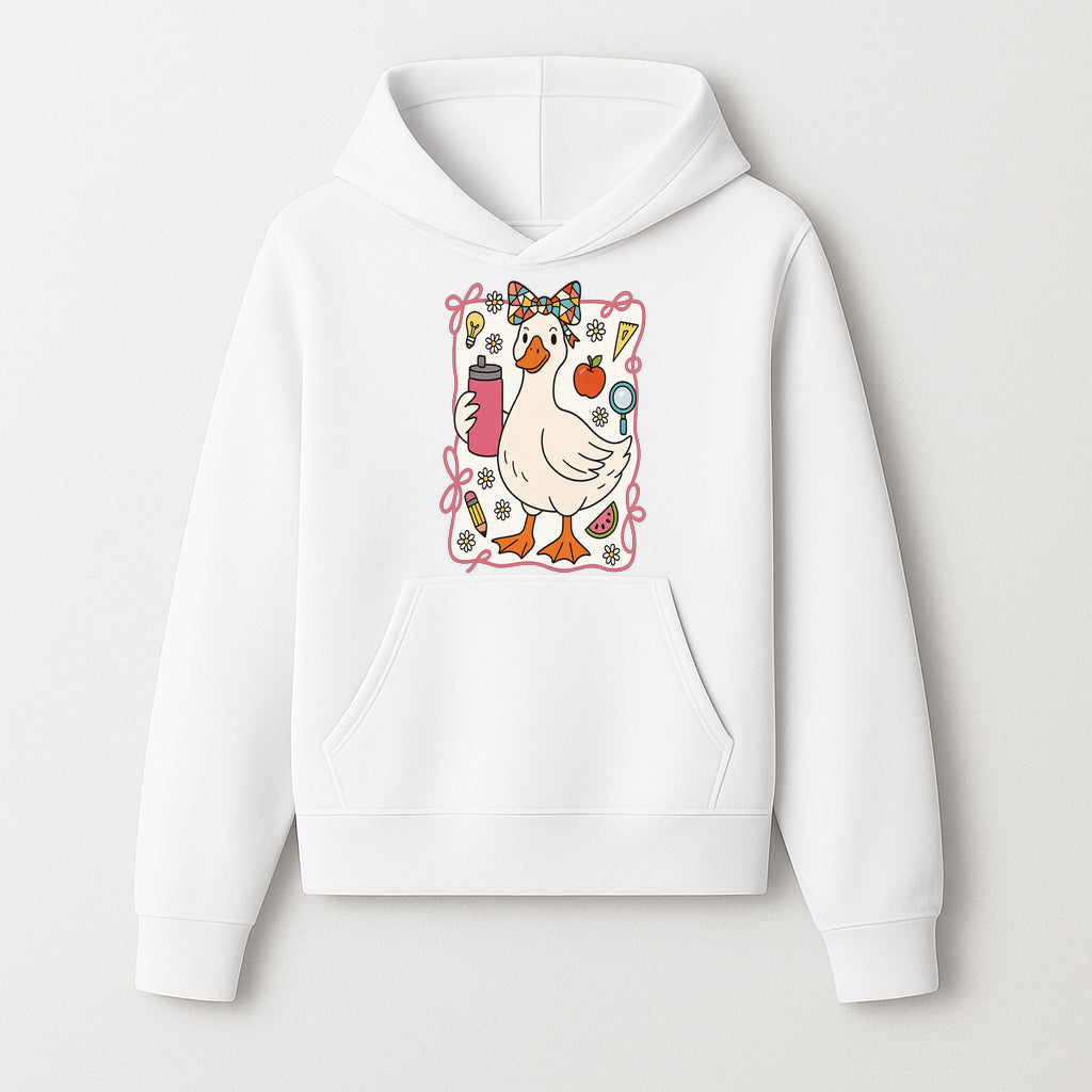 Cute Creative Duck Art Print with Supplies, Colorful Bow, and Fun Icons - Whimsical Home Decor for Kids and Animal Lovers - Hoodie 1758093370233.jpg