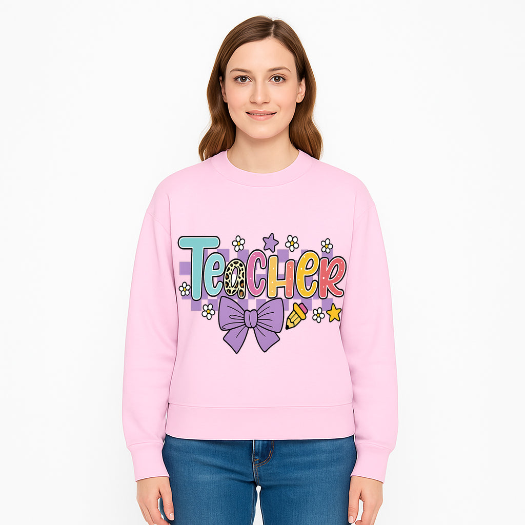 Colorful Teacher Design with Bow and Pencil - Cute Classroom Decor, Teacher Gifts, Back to School Supplies, Creative Educational Art - Sweatshirt 1758093370252.jpg
