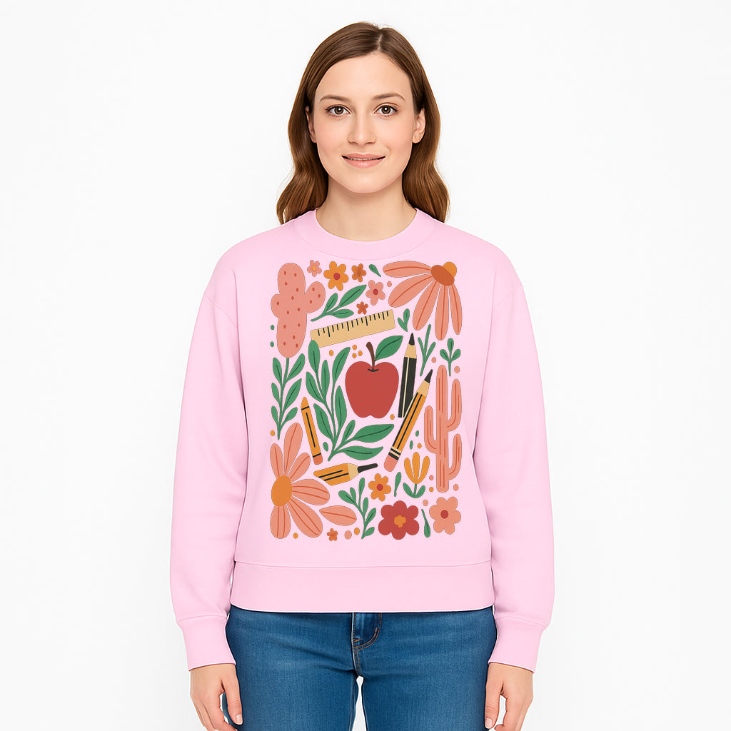 Back to School Art Print, Colorful Classroom Decor, Floral and Cactus Design, Apple, Pencils and Flowers, Nursery Wall Art - Sweatshirt 1758093370362.jpg