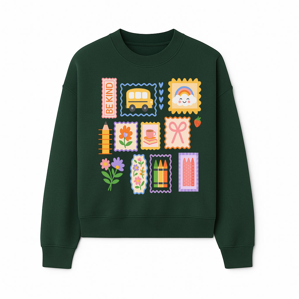 Colorful School-Themed Stickers Set - Be Kind, Cute Bus, Flowers, Crayons, and More for Kids' Crafts, Scrapbooking, and Journaling. - Sweatshirt 1758093370418.jpg
