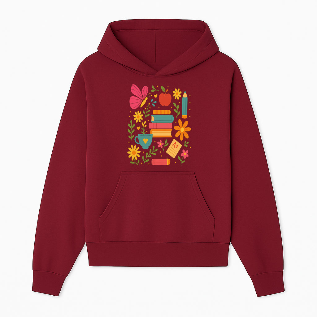 Colorful School Supplies and Flowers Art Print, Butterfly and Books, Educational Decor, Cute Classroom Wall Art, A+ Motivation - Hoodie 1758093370477.jpg