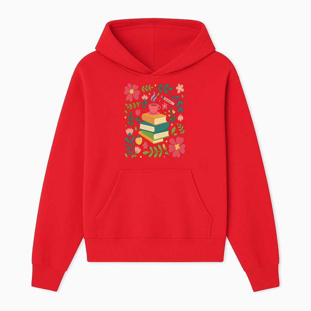 Whimsical Book Stack with Coffee and Flowers Art Print - Cozy Reading Decor for Home or Office - Hoodie 1758093370519.jpg