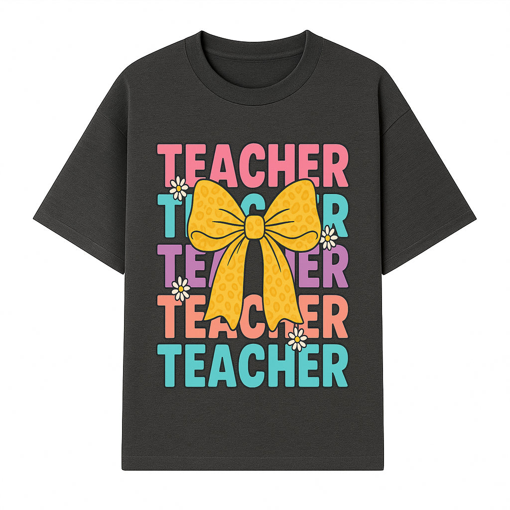 Teacher Appreciation Gift Tee with Cute Yellow Bow and Colorful Text Design - Perfect for Back to School or Holiday Gifts - T-shirt 1758093370537.jpg