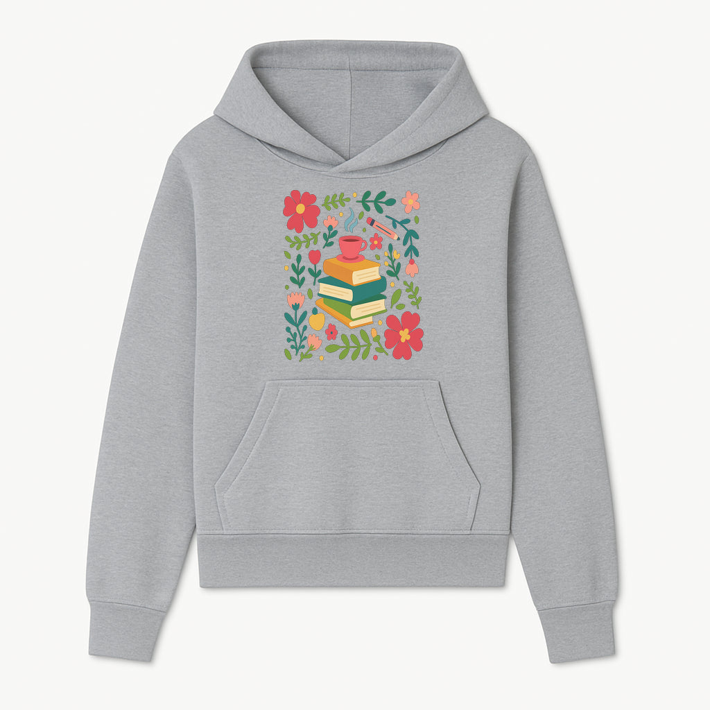 Whimsical Book Stack with Coffee and Flowers Art Print - Cozy Reading Decor for Home or Office - Hoodie 1758093370672.jpg