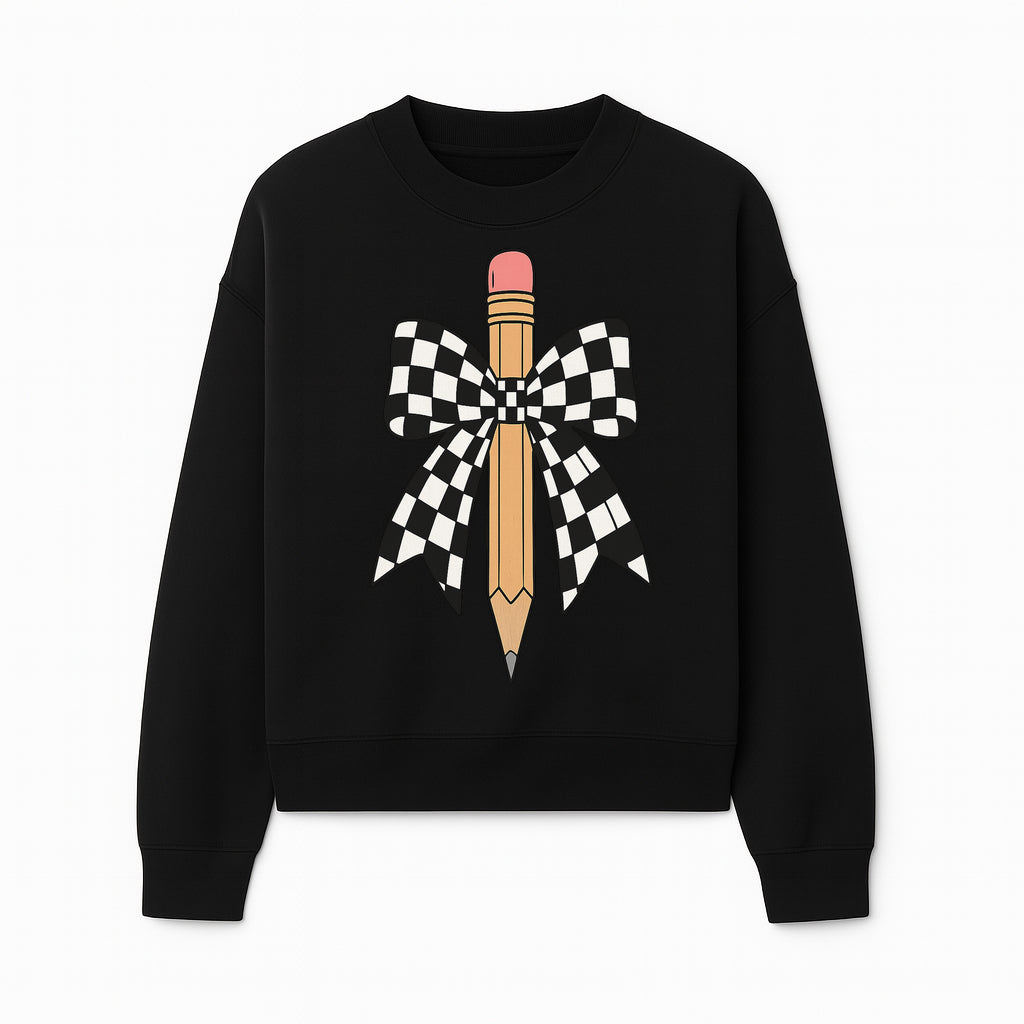 Checkered Bow and Pencil Wall Art Decor - Back to School Classroom Decoration, Cute Student Gift, Teacher Appreciation - Sweatshirt 1758093370793.jpg