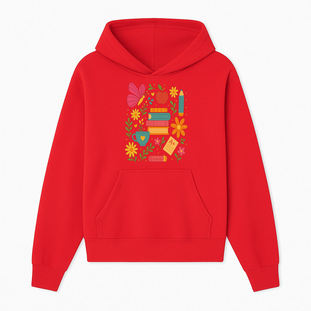 Colorful School Supplies and Flowers Art Print, Butterfly and Books, Educational Decor, Cute Classroom Wall Art, A+ Motivation - Hoodie 1758093370795.jpg