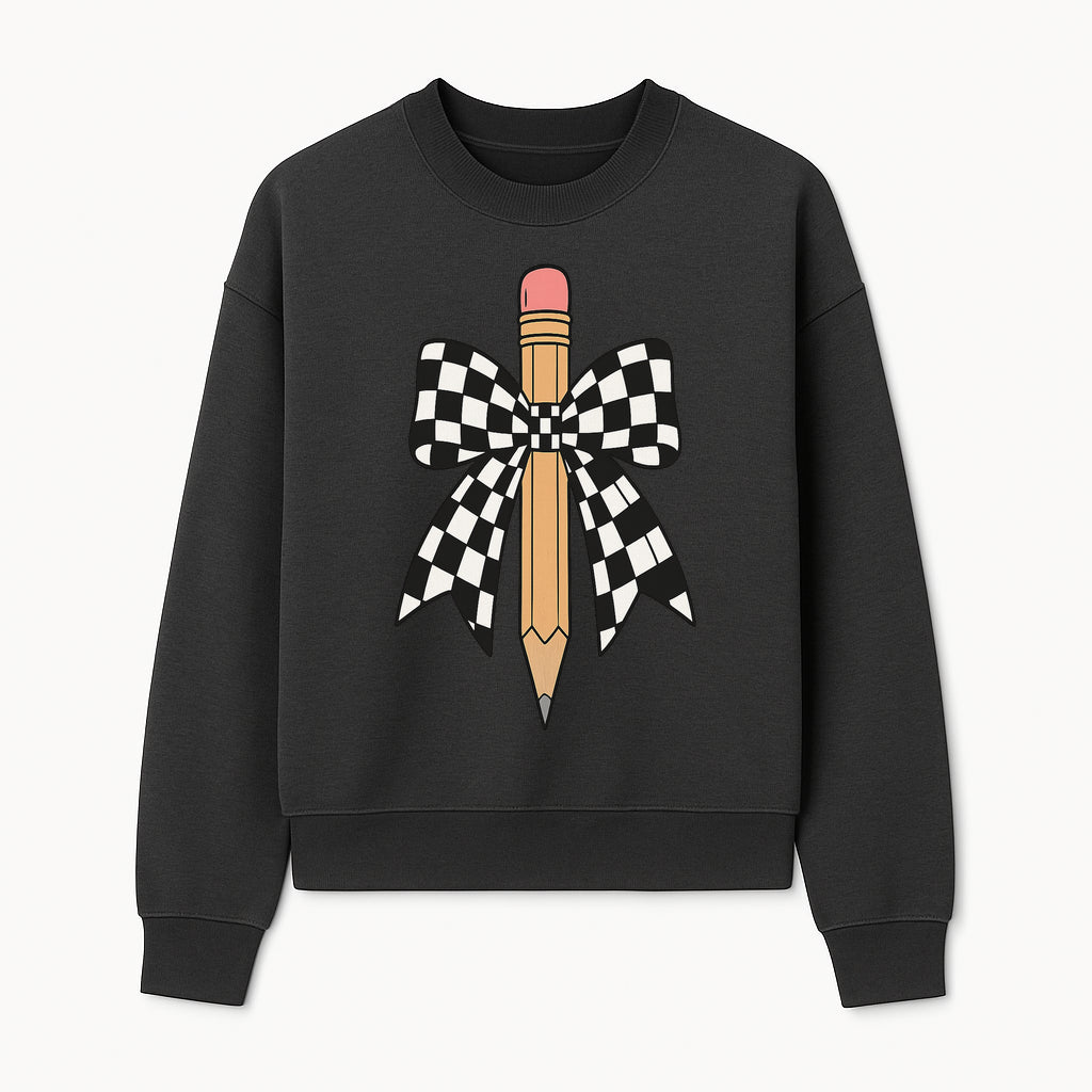 Checkered Bow and Pencil Wall Art Decor - Back to School Classroom Decoration, Cute Student Gift, Teacher Appreciation - Sweatshirt 1758093370956.jpg