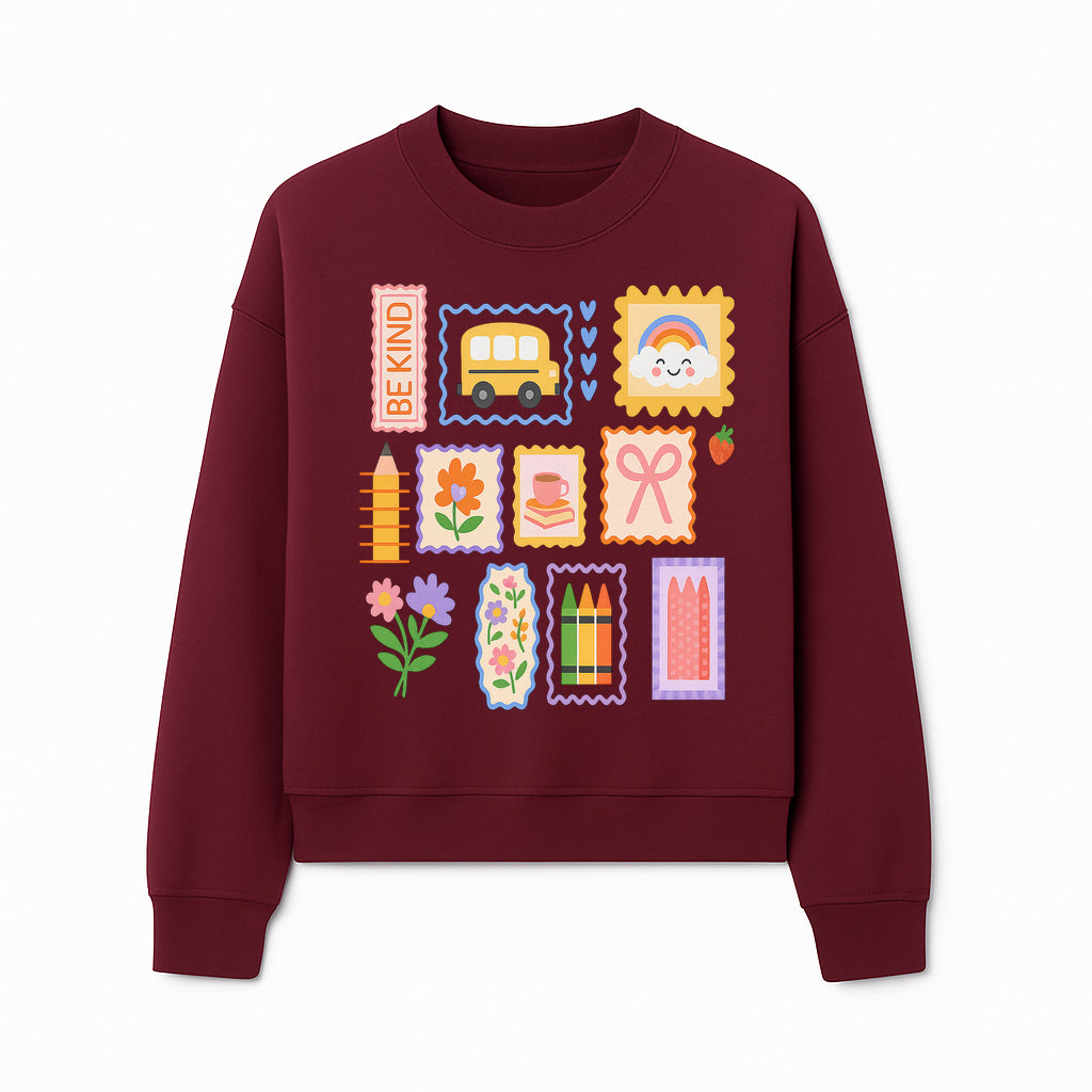 Colorful School-Themed Stickers Set - Be Kind, Cute Bus, Flowers, Crayons, and More for Kids' Crafts, Scrapbooking, and Journaling. - Sweatshirt 1758093371066.jpg