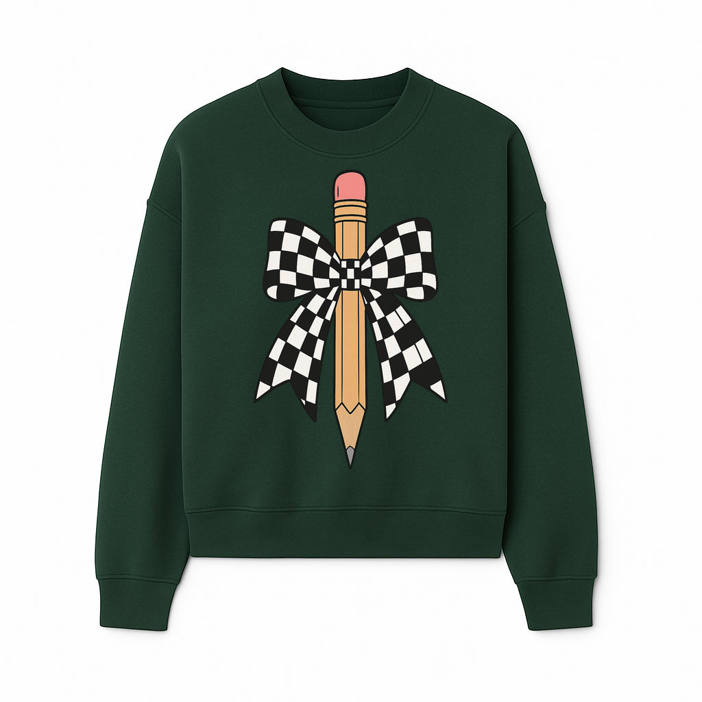 Checkered Bow and Pencil Wall Art Decor - Back to School Classroom Decoration, Cute Student Gift, Teacher Appreciation - Sweatshirt 1758093371142.jpg