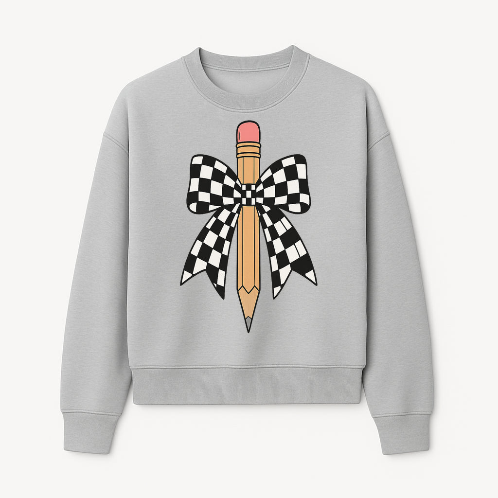 Checkered Bow and Pencil Wall Art Decor - Back to School Classroom Decoration, Cute Student Gift, Teacher Appreciation - Sweatshirt 1758093371303.jpg