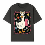 Cute Duck with Bow and Drink - Whimsical Animal Art Print, Fun Retro Style Home Decor, Ideal for Kids' Rooms or Gift Ideas - T-shirt 1758093371307.jpg
