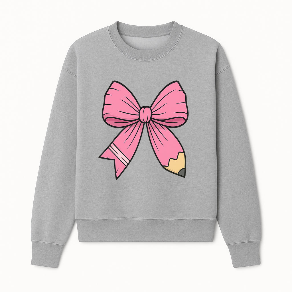 Pink Bow with Pencil Design, Cute Stationery Decor, Gift for Teachers, School Supplies, Arts and Crafts, Kawaii Aesthetic Accessories - Sweatshirt 1758093371315.jpg