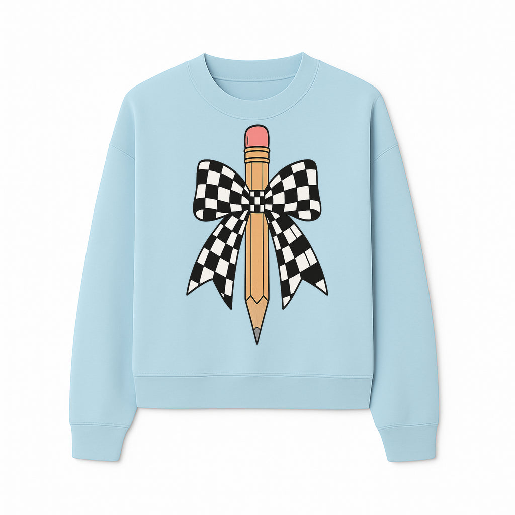 Checkered Bow and Pencil Wall Art Decor - Back to School Classroom Decoration, Cute Student Gift, Teacher Appreciation - Sweatshirt 1758093371477.jpg