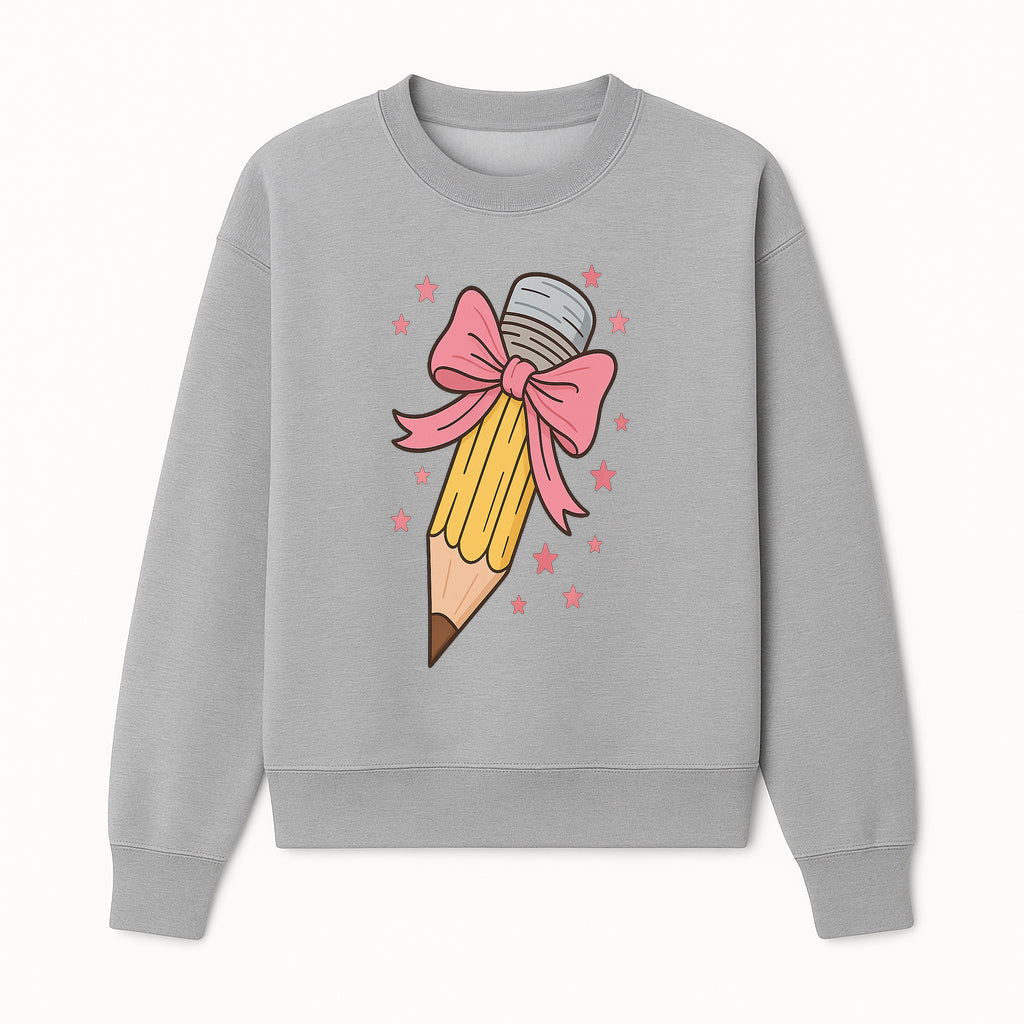 Cute Pencil with Pink Bow and Stars - Kawaii Art Print, Stationery Decor, Classroom Wall Art, Gift for Students or Teachers - Sweatshirt 1758093371508.jpg