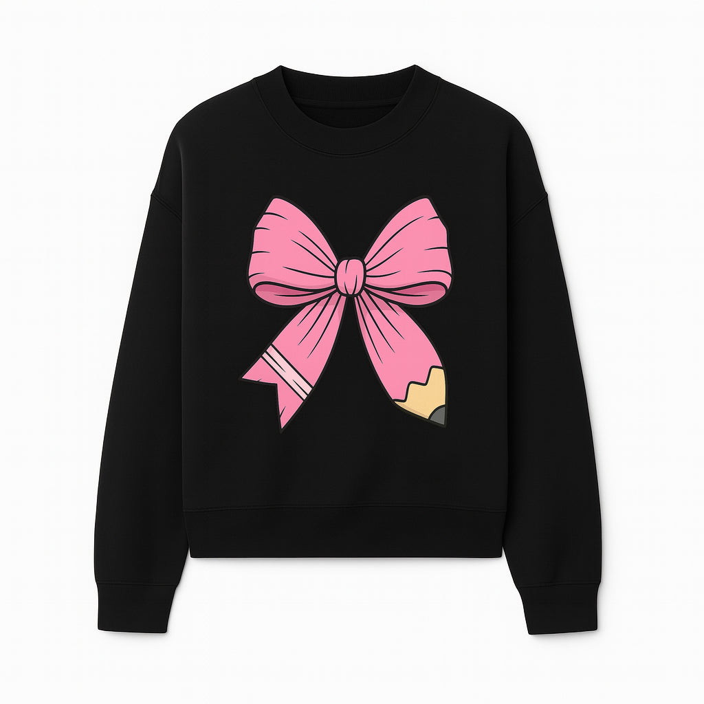 Pink Bow with Pencil Design, Cute Stationery Decor, Gift for Teachers, School Supplies, Arts and Crafts, Kawaii Aesthetic Accessories - Sweatshirt 1758093371531.jpg