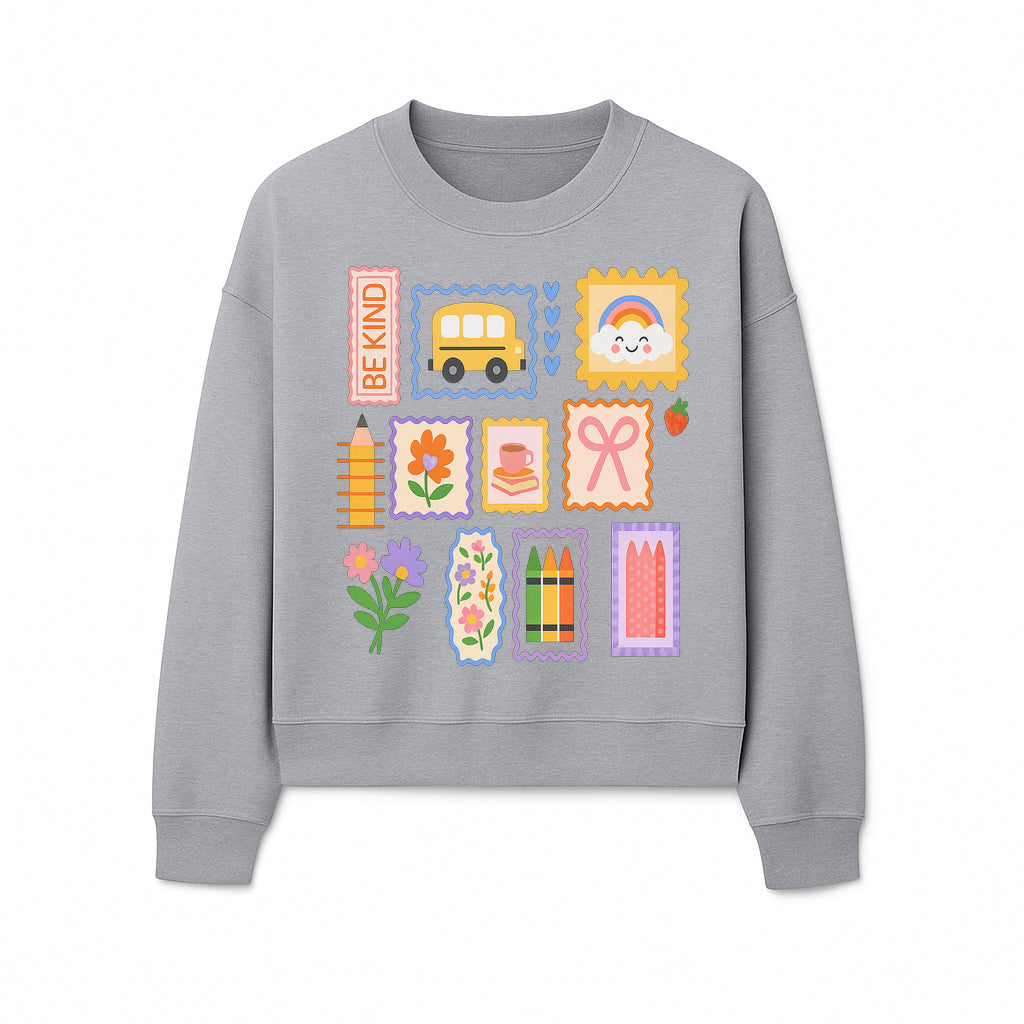 Colorful School-Themed Stickers Set - Be Kind, Cute Bus, Flowers, Crayons, and More for Kids' Crafts, Scrapbooking, and Journaling. - Sweatshirt 1758093371566.jpg