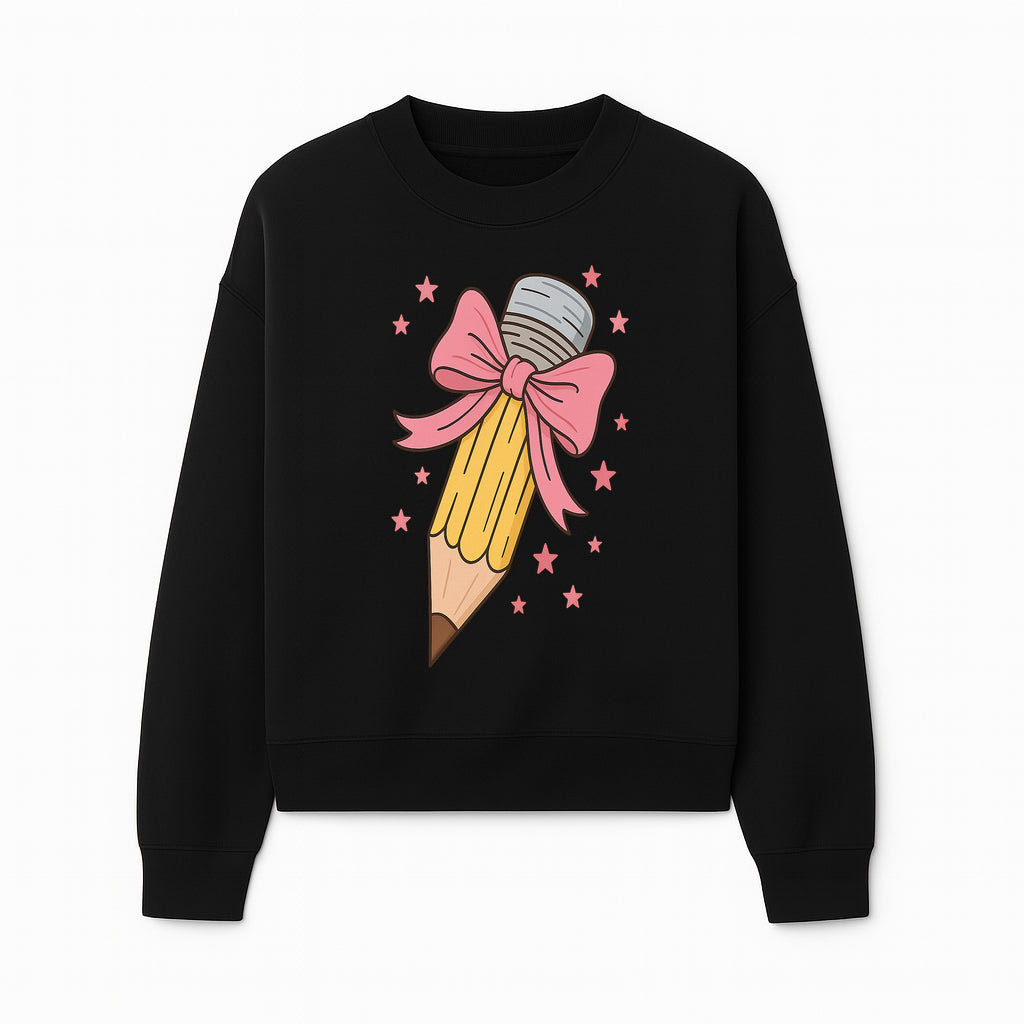 Cute Pencil with Pink Bow and Stars - Kawaii Art Print, Stationery Decor, Classroom Wall Art, Gift for Students or Teachers - Sweatshirt 1758093371654.jpg
