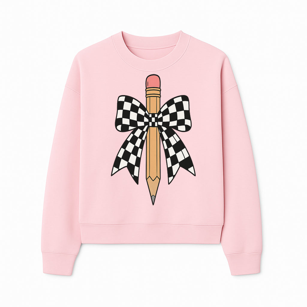 Checkered Bow and Pencil Wall Art Decor - Back to School Classroom Decoration, Cute Student Gift, Teacher Appreciation - Sweatshirt 1758093371662.jpg