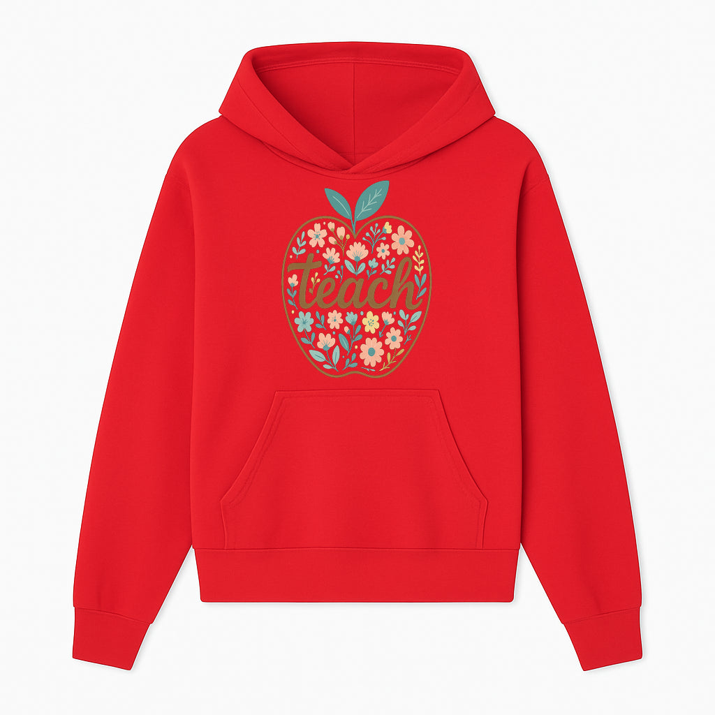 Floral Apple Teach Wall Art Decor - Teacher Gift, Classroom Decor, Inspirational Quote, Colorful Art Print - Hoodie 1758093371724.jpg