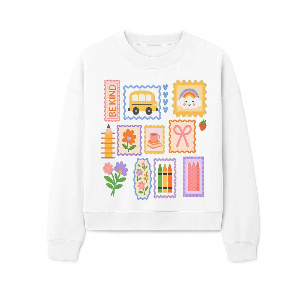 Colorful School-Themed Stickers Set - Be Kind, Cute Bus, Flowers, Crayons, and More for Kids' Crafts, Scrapbooking, and Journaling. - Sweatshirt 1758093371729.jpg