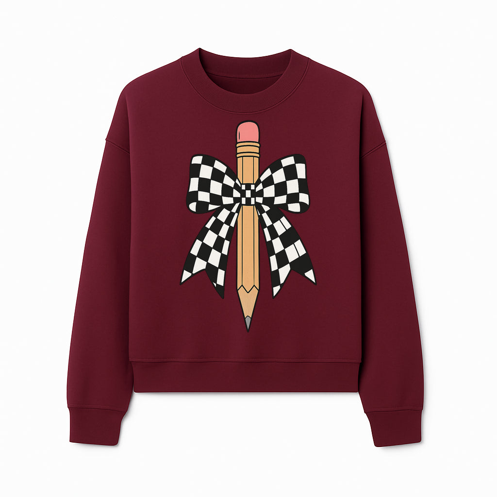 Checkered Bow and Pencil Wall Art Decor - Back to School Classroom Decoration, Cute Student Gift, Teacher Appreciation - Sweatshirt 1758093371824.jpg