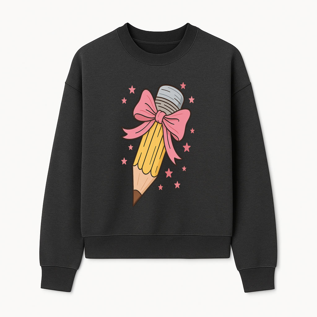 Cute Pencil with Pink Bow and Stars - Kawaii Art Print, Stationery Decor, Classroom Wall Art, Gift for Students or Teachers - Sweatshirt 1758093371834.jpg