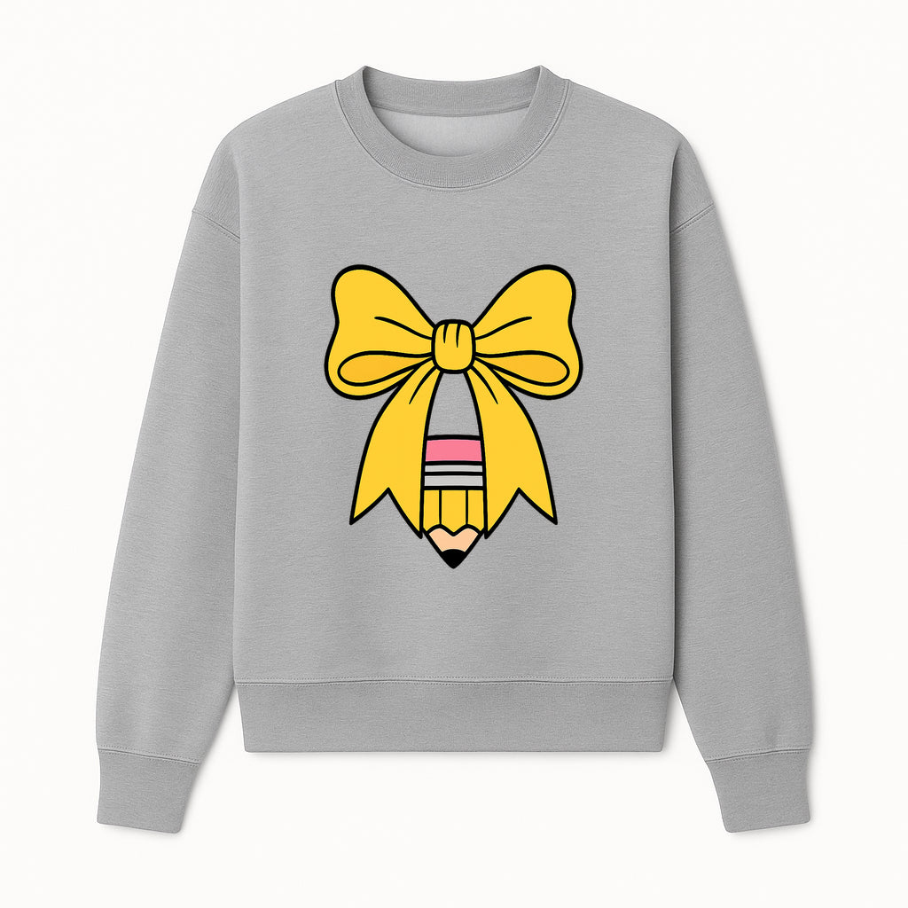 Yellow Bow and Pencil Graphic Art Print, Cute Back to School Decor, Creative Classroom Wall Art, Kids Room Decoration - Sweatshirt 1758093371852.jpg