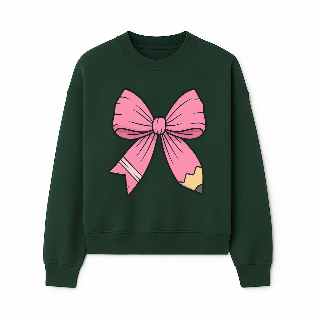 Pink Bow with Pencil Design, Cute Stationery Decor, Gift for Teachers, School Supplies, Arts and Crafts, Kawaii Aesthetic Accessories - Sweatshirt 1758093371863.jpg
