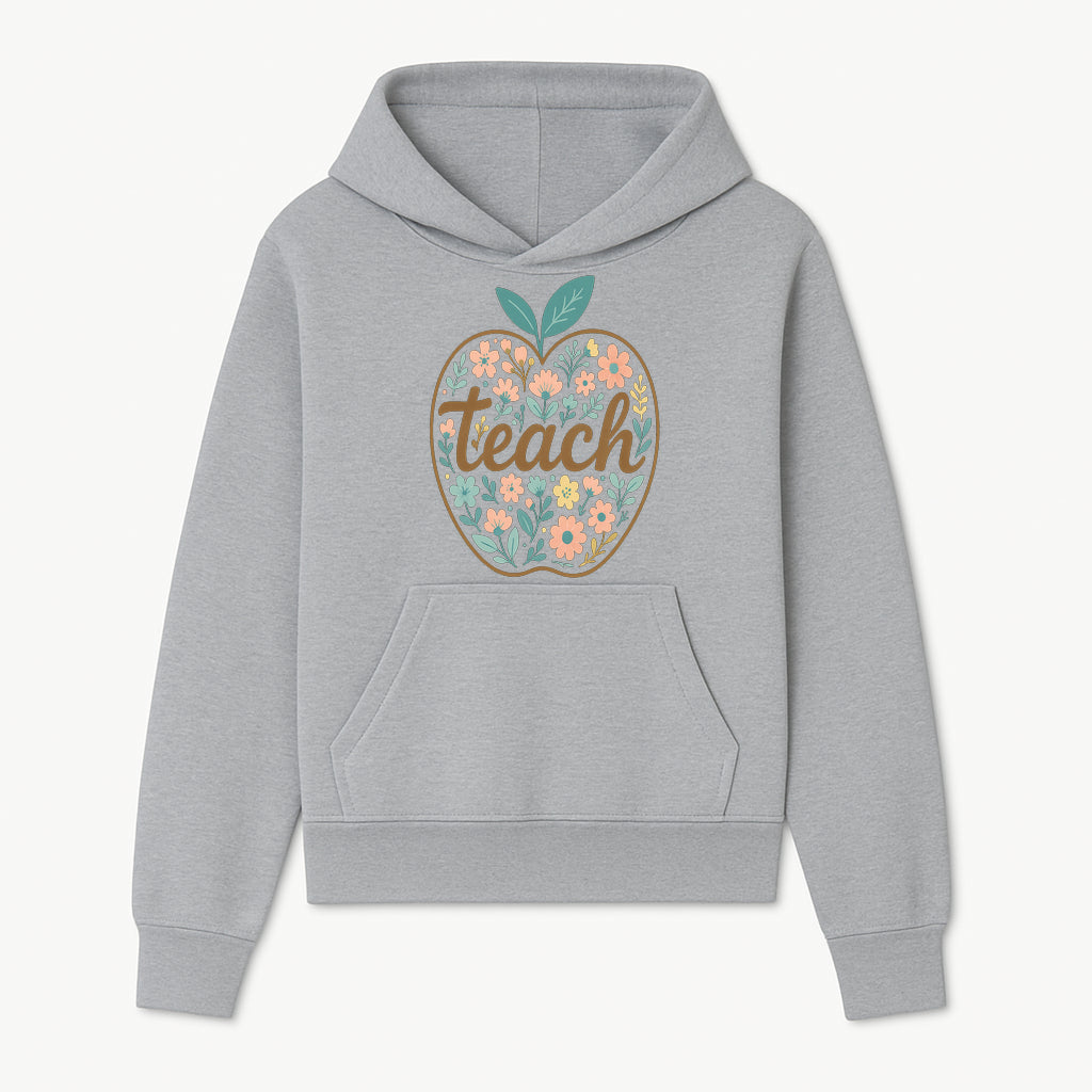 Floral Apple Teach Wall Art Decor - Teacher Gift, Classroom Decor, Inspirational Quote, Colorful Art Print - Hoodie 1758093371898.jpg