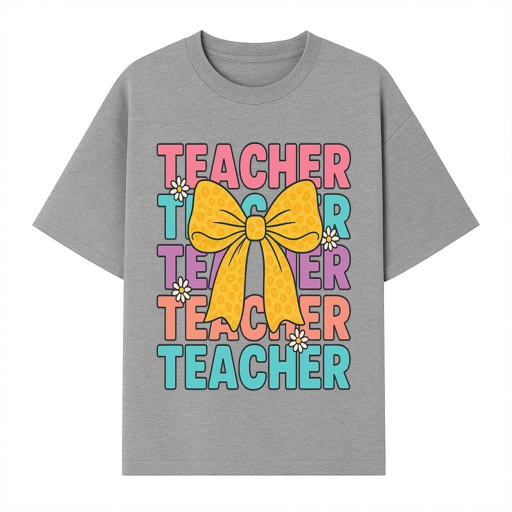 Teacher Appreciation Gift Tee with Cute Yellow Bow and Colorful Text Design - Perfect for Back to School or Holiday Gifts - T-shirt 1758093371982.jpg