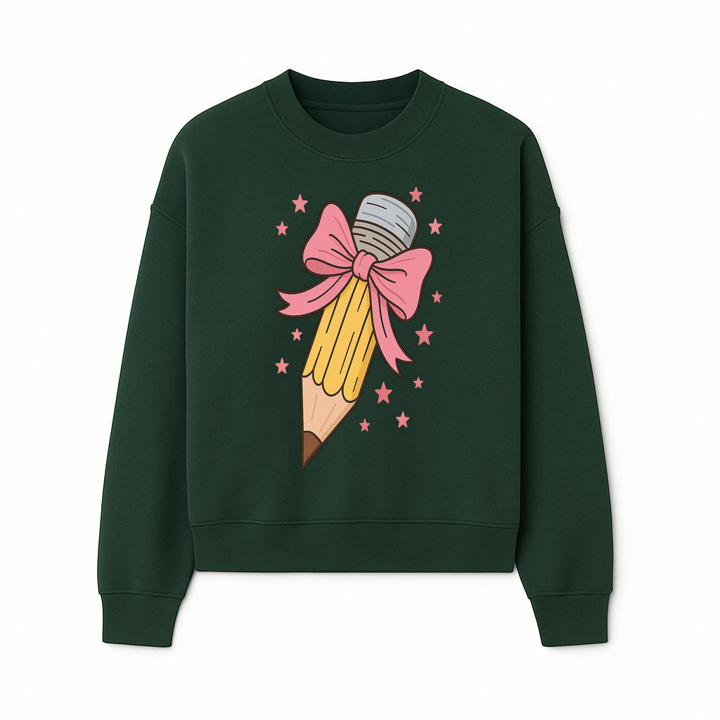 Cute Pencil with Pink Bow and Stars - Kawaii Art Print, Stationery Decor, Classroom Wall Art, Gift for Students or Teachers - Sweatshirt 1758093372023.jpg